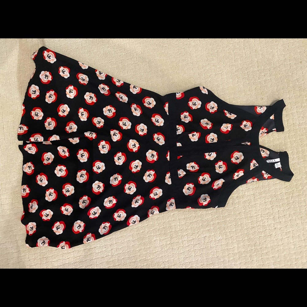 Black dress with pink and red flowers